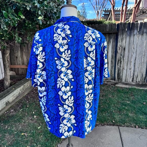 VTG Ky's Mens Hawaiian Shirt Blue Aloha Floral All Over Print Size 2XL *FLAWS* - Picture 3 of 10